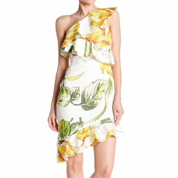 Alexia Admor Dresses & Skirts - Floral printed one-shoulder ruffle dress